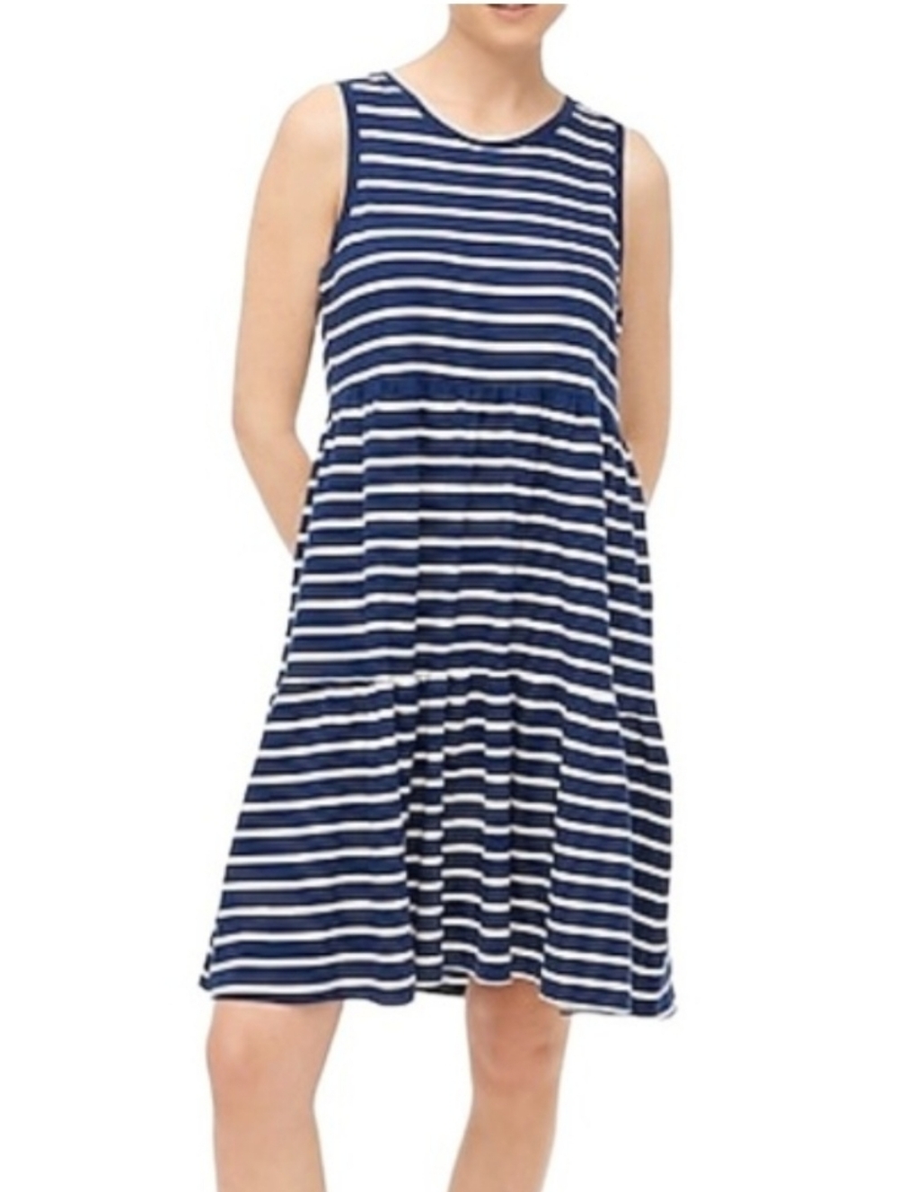 J. Crew Navy & White Striped Tiered Sleeveless Dress XXL NEW